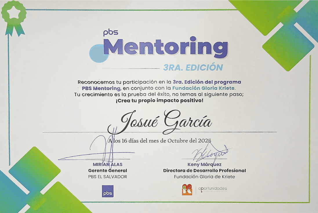 Diploma of Participation in PBS Mentoring